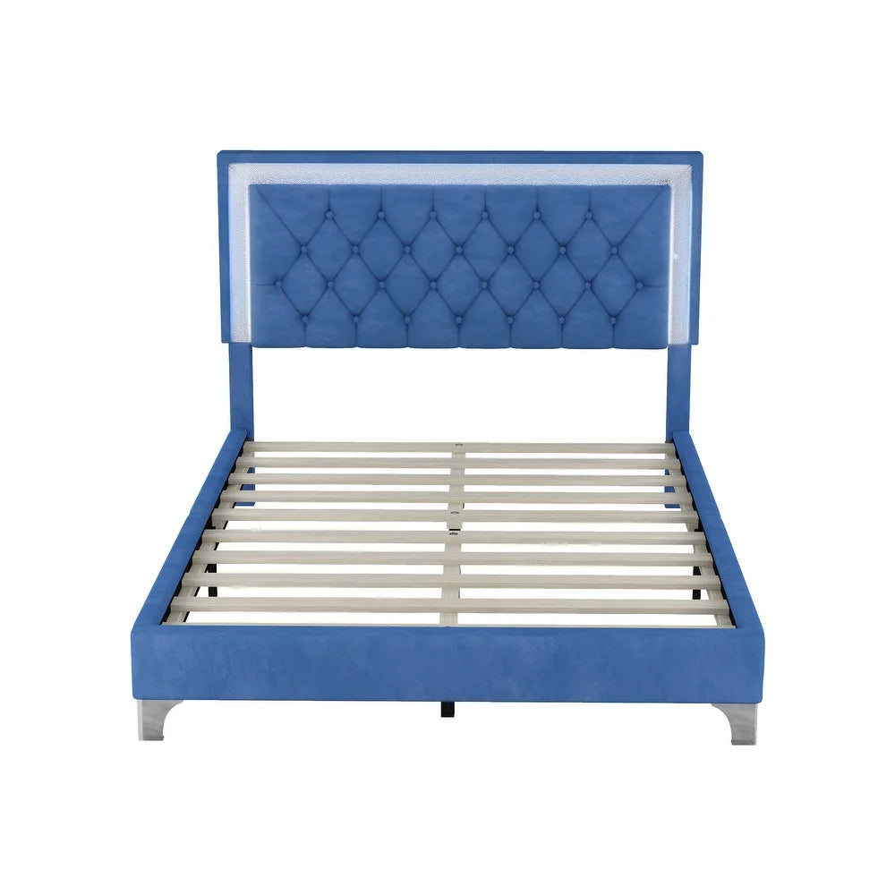Full Size Upholstered Bed Frame with Luxo Nation  Modern Velvet Platform Bed with Tufted Headboard